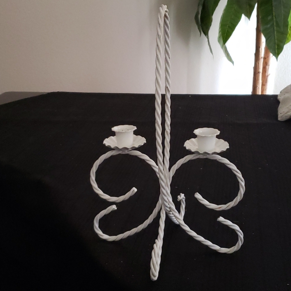 White Twisted Metal Candle Holder.